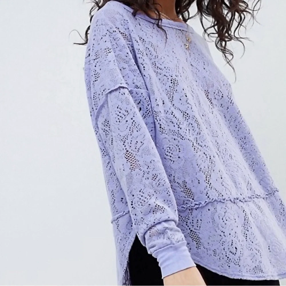 Free People ‘Not Cold In This Top’ Lace Long-Sleeve Top in Lavender Purple Small